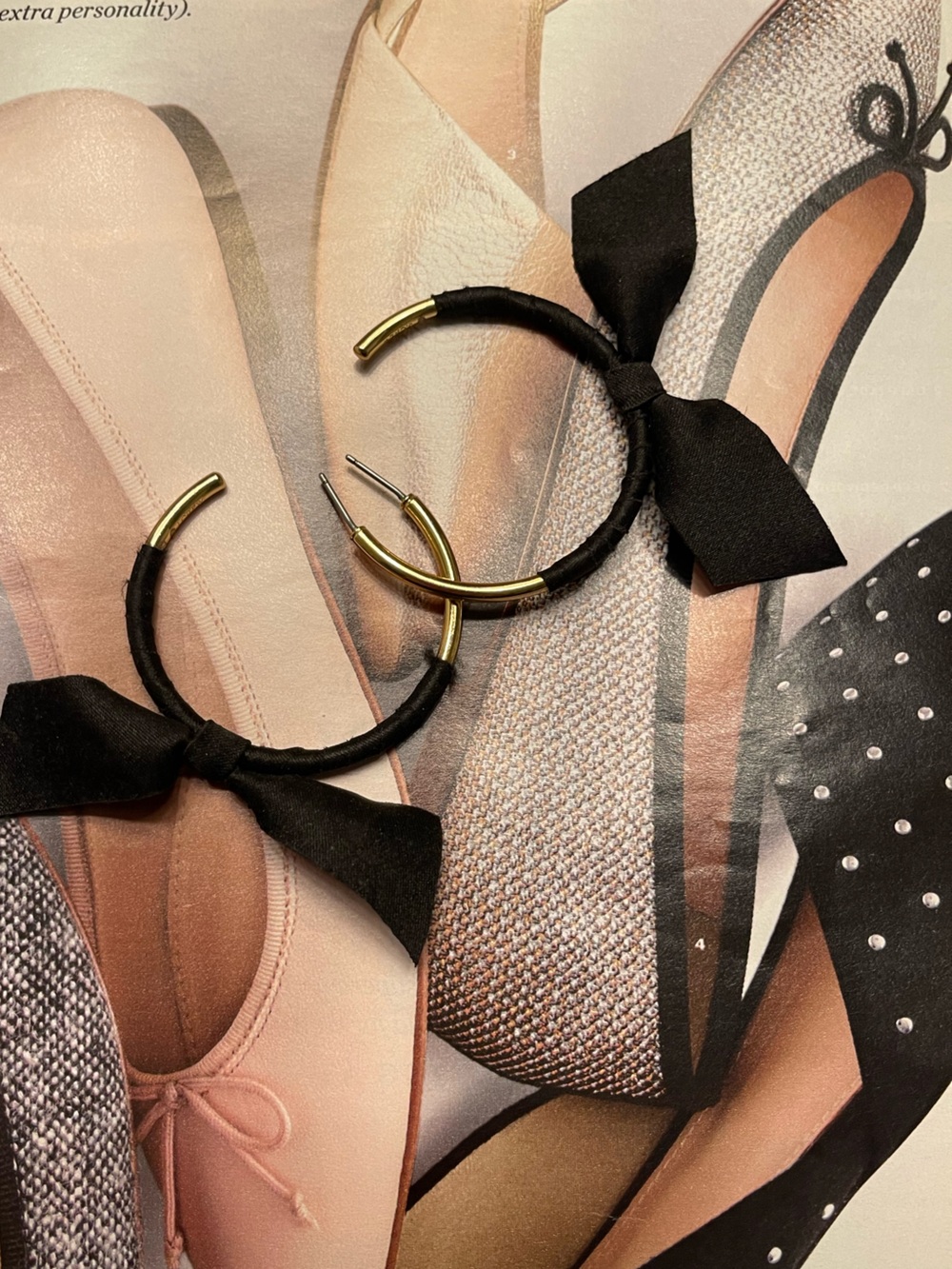 J. Crew Black Bow Hoop Earrings with Gold-Tone Accents